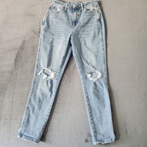 Arizona Jean's Womens Size 5 Mom High Rise Light Blue Denim Distressed